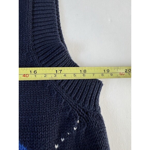 Boston Trader Vintage Men’s Slvless Navy Blue Argyle Button Up Preppy Vest Sz L - Picture 12 of 13